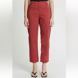 Revolve Pistola Tammy Trouser Womens High Waisted Ankle Crop Pant Crimson Red 25